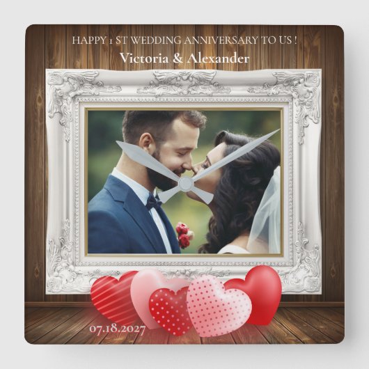 Elegante 1e trouwjubileum foto klok (Voorkant)