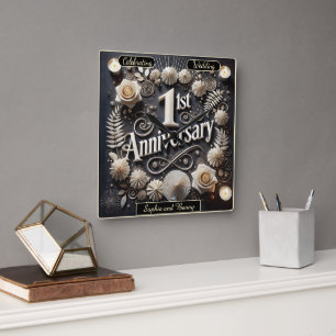 Elegante 1e verjaardag papierkrans vierkante klok