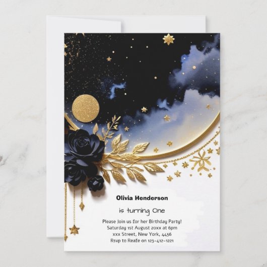 Elegante 1e verjaardag uitnodiging (Voorkant)