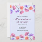 Elegante 1e verjaardag uitnodigingen Boho Floral C (Voorkant)