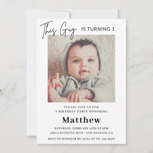 Elegante 1e verjaardag uitnodigingen Boy Photo (Voorkant)
