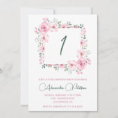 Elegante 1e verjaardag uitnodigingen Floral Pink (Voorkant)