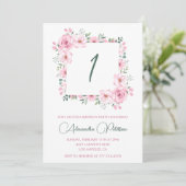 Elegante 1e verjaardag uitnodigingen Floral Pink (Staand voorkant)