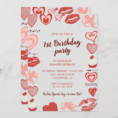 Elegante 1e verjaardag uitnodigingen Grijze Rode H (Voorkant / Achterkant)