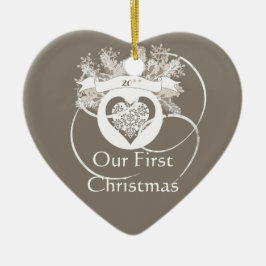 Elegante 1st Kerstmis Taupe siert samen Keramisch Ornament