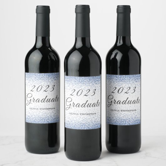 Elegante 2023 afstudeerblauw glitters  wijn etiket (Flessen)