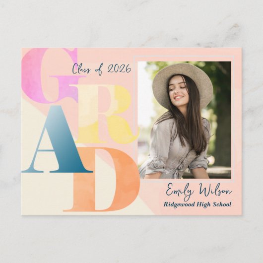 Elegante 2025 GRAD 2 Foto Afstudeer aankondiging Briefkaart (Voorkant)