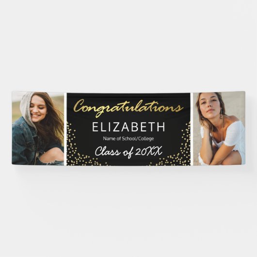Elegante 2025-twee diploma fotobanner spandoek (Horizontaal)