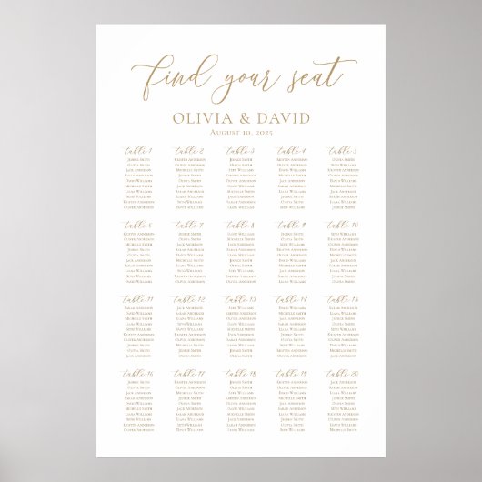 Elegante 20 tafels Vind uw zitplaatskaart Poster (Voorkant)