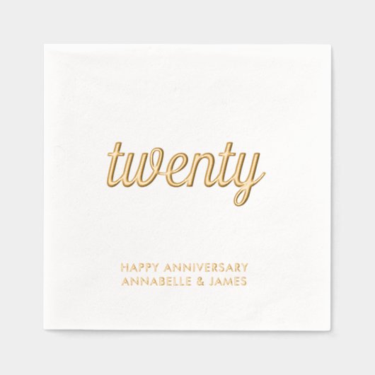 Elegante 20e bruiloft Jubileum Gold Foil servetten (Voorkant)