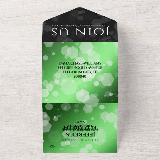 Elegante 20e Smaragden Huwelijksjubileum All In One Uitnodiging (Buitenkant)