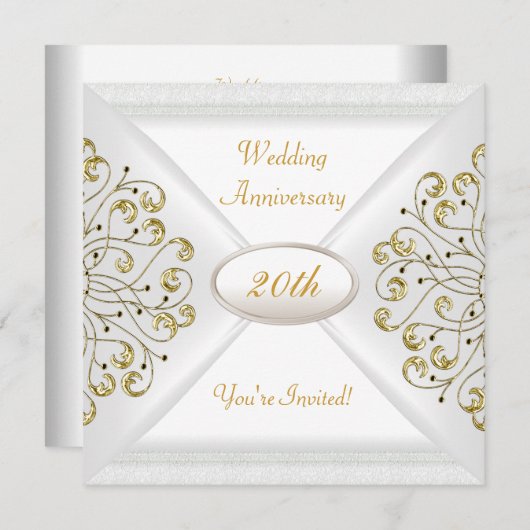 Elegante 20e trouwdag witgoud kaart (Voorkant / Achterkant)