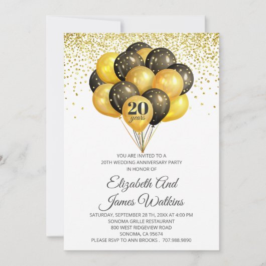 Elegante 20e trouwjubileum goud en zwart I Kaart (Voorkant)