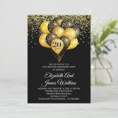 Elegante 20e trouwjubileum goud en zwart kaart (Staand voorkant)