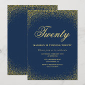 Elegante 20e verjaardag uitnodiging Navy Gold Glit (Voorkant / Achterkant)