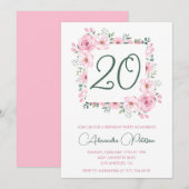 Elegante 20e verjaardag uitnodigingen Floral Pink (Voorkant / Achterkant)