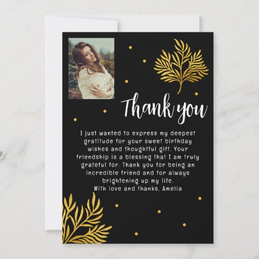Elegante 21e verjaardag gouden gebladerte foto bedankkaart (Voorkant)