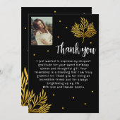 Elegante 21e verjaardag gouden gebladerte foto bedankkaart (Voorkant / Achterkant)