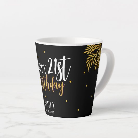 Elegante 21e verjaardag gouden gebladerte fotofees latte mok (Rechterhoek)
