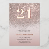 Elegante 21e Verjaardag Roos Gouden Kalligrafie Folie Uitnodiging (Voorkant)