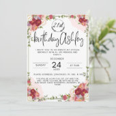 Elegante 21e verjaardag uitnodiging met bloemen (Staand voorkant)