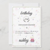 Elegante 21e verjaardag uitnodiging met bloemen (Achterkant)