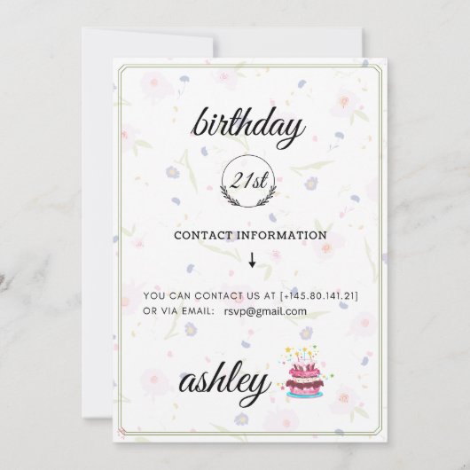 Elegante 21e verjaardag uitnodiging met bloemen (Achterkant)