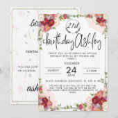 Elegante 21e verjaardag uitnodiging met bloemen (Voorkant / Achterkant)