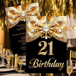 Elegante 21e Verjaardag Zwart Gouden Vlinder Strik Kaart