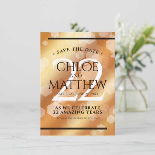 Elegante 22e koperen huwelijksjubileum save the date (Staand voorkant)