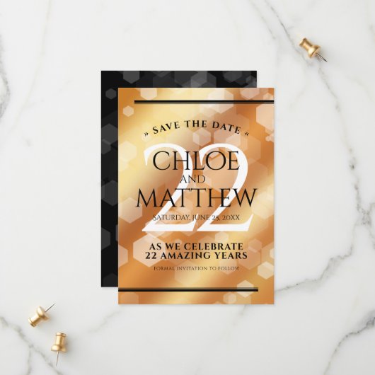 Elegante 22e koperen huwelijksjubileum save the date (Voorkant / Achterkant in situ)