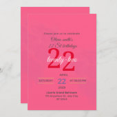 Elegante 22e verjaardag Hot Pink uitnodiging (Voorkant / Achterkant)