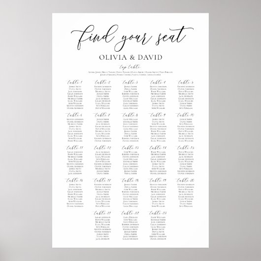 Elegante 23 tafels Vind uw zitplaatskaart Poster (Voorkant)