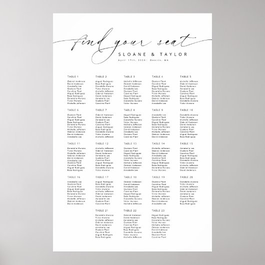 Elegante 23 tafels Vind uw zitplaatskaart Poster (Voorkant)