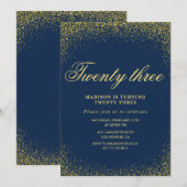 Elegante 23e verjaardag uitnodiging Navy Gold Glit (Voorkant / Achterkant)