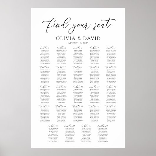 Elegante 24 tafels Vind uw zitplaatskaart Poster (Voorkant)
