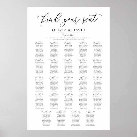 Elegante 24 tafels Vind uw zitplaatskaart Poster (Voorkant)