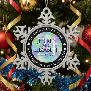 Elegante 24e Opal Huwelijksjubileum Viering Tin Sneeuwvlok Ornament
