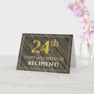 Elegante 24e verjaardag: Faux Wood, Faux Gold Look Kaart