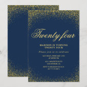 Elegante 24e verjaardag uitnodiging Navy Gold Glit (Voorkant / Achterkant)