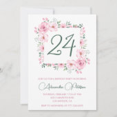 Elegante 24e verjaardag uitnodigingen Floral Pink (Voorkant)