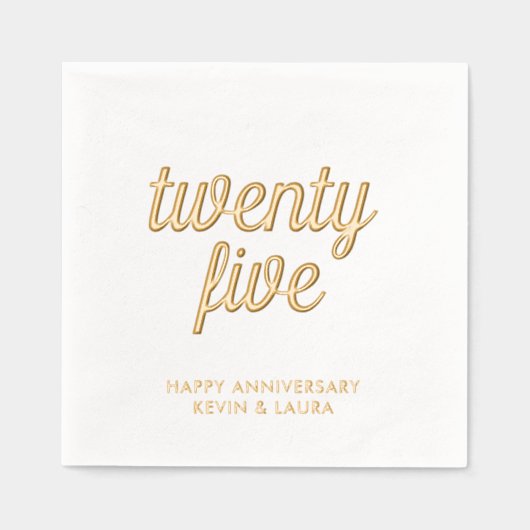 Elegante 25e bruiloft Jubileum Gold Foil servetten (Voorkant)