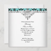Elegante 25e trouwdag-jubileum tealblauwe damast kaart (Achterkant)