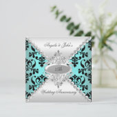 Elegante 25e trouwdag Teal blauwe Damast Kaart (Staand voorkant)