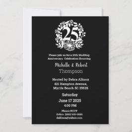 Elegante 25e trouwdag zwart wit kaart