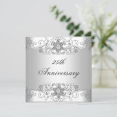Elegante 25e verjaardag Zilver Wit Diamant Kaart (Staand voorkant)