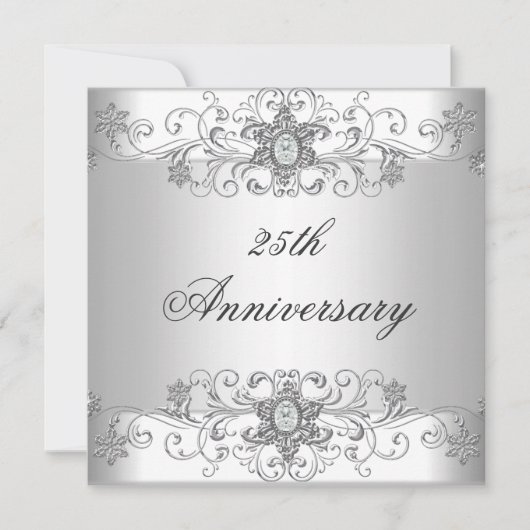 Elegante 25e verjaardag Zilver Wit Diamant Kaart (Voorkant)
