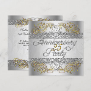 Elegante 25e verjaardag Zilver Wit Goud Feest Kaart