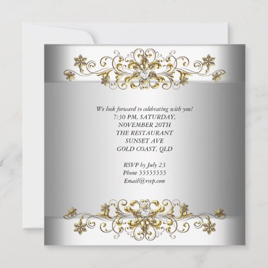 Elegante 25e verjaardag Zilver Wit Goud Templaat Kaart (Achterkant)