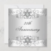 Elegante 25e verjaardag Zilver Witte Diamant Kaart (Voorkant)